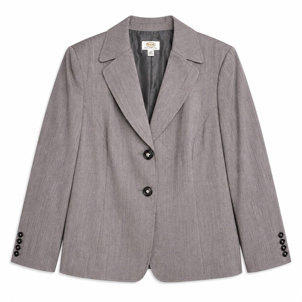 Talbots Blazer Woman Petites 16W Grey Good Professional Work Office Jacket